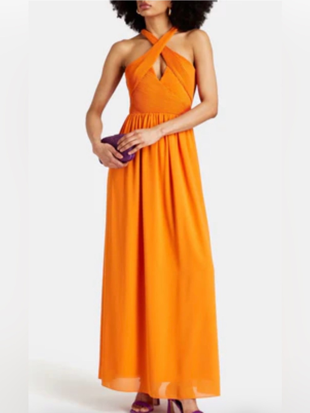ONE33 Social - Orange Cross-Back Pleated Bodice Maxi Dress